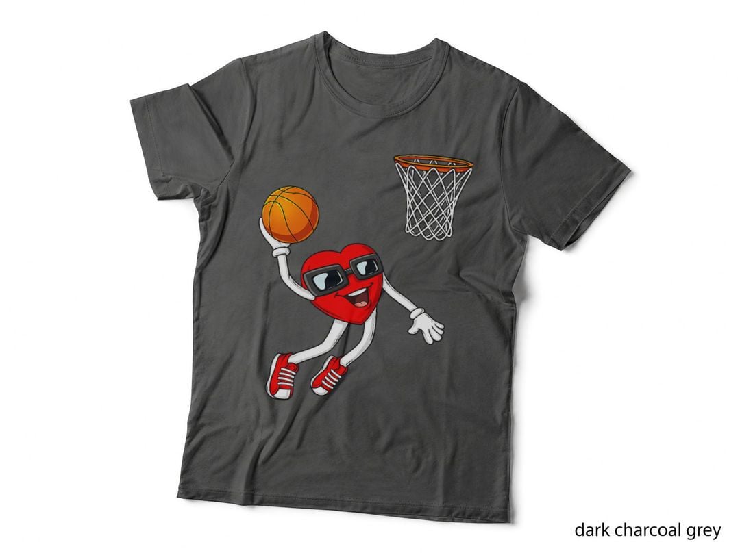Valentines Day Heart Dunking Basketball Boys Girls Kids T-Shirt