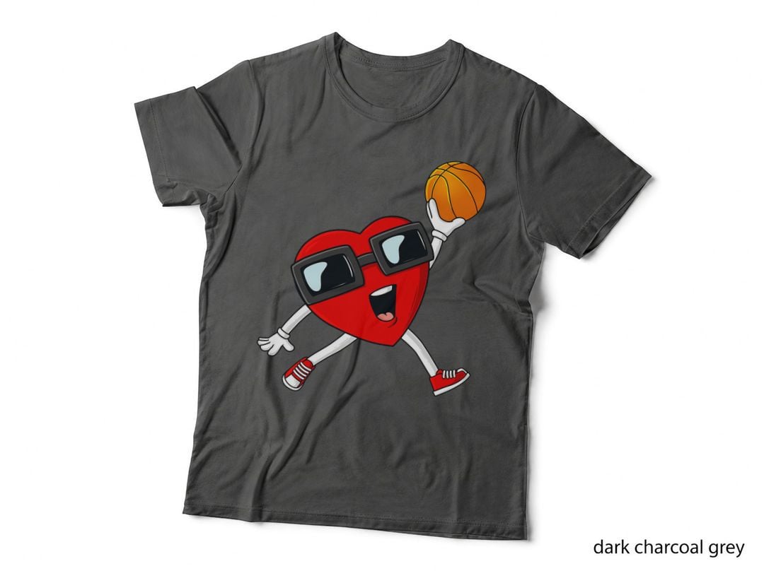 Valentines Day Heart Dunking a Basketball Boys Girls Kids T-Shirt