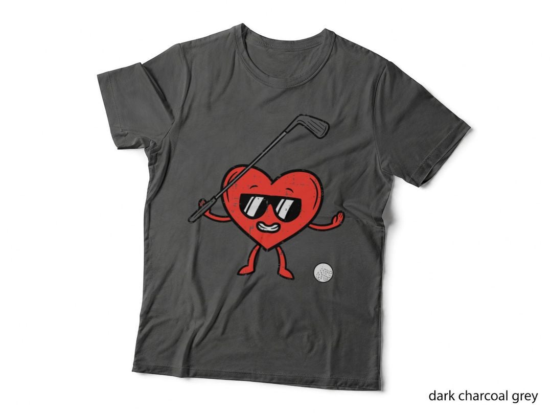 Valentines Day Heart Golf Funny Golfing Golfer Dad Men Boys T-Shirt