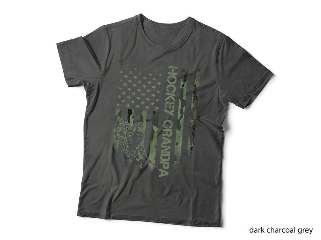 Vintage American Camo Flag Proud Hockey Grandpa Silhouette T-Shirt