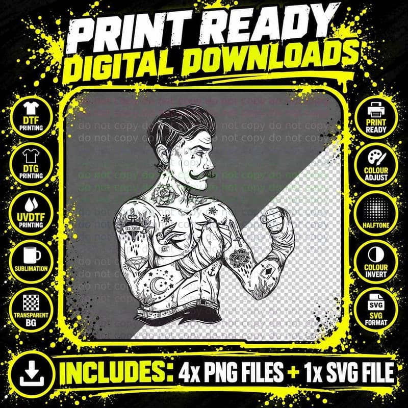 Vintage Boxing Champion Tattoo T-Shirt Png SVG Digital Bundle