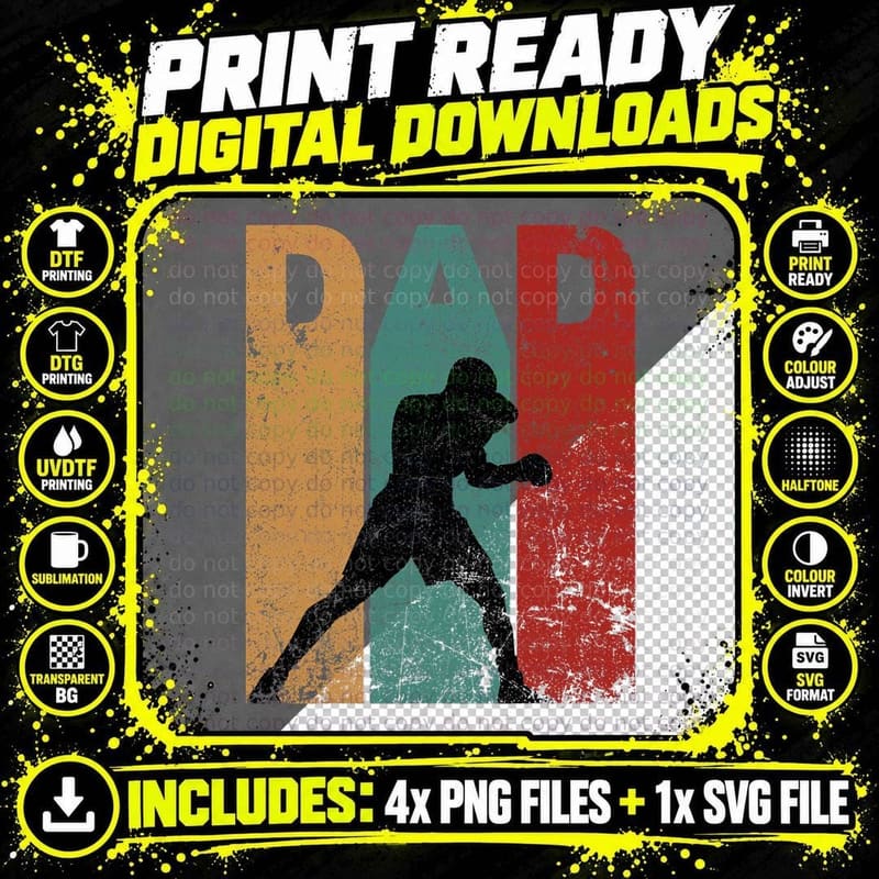 Vintage Boxing Dad Father's Day Boxing Daddy Ideas Png SVG Digital Bundle