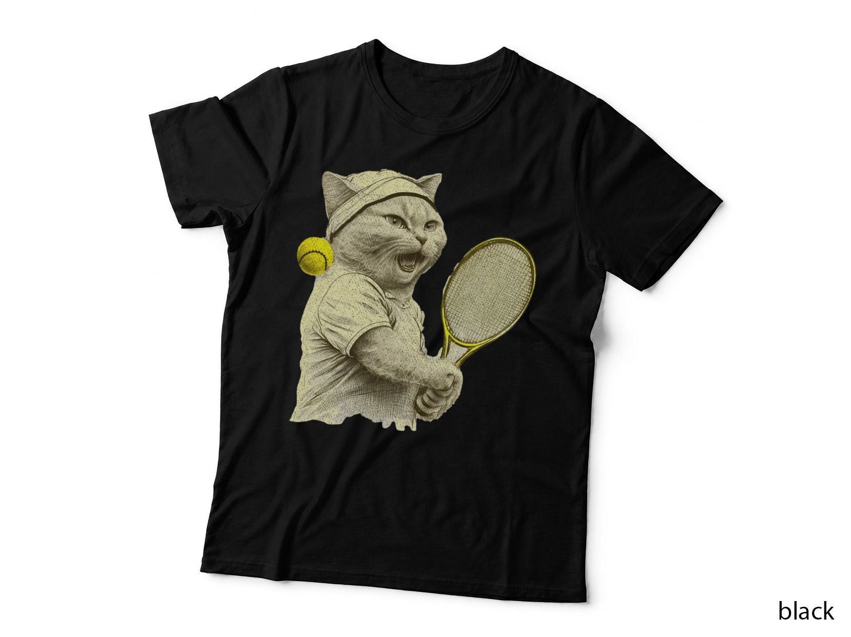 Vintage Cat Playing Tennis Racquet, Kitties Lover T-Shirt