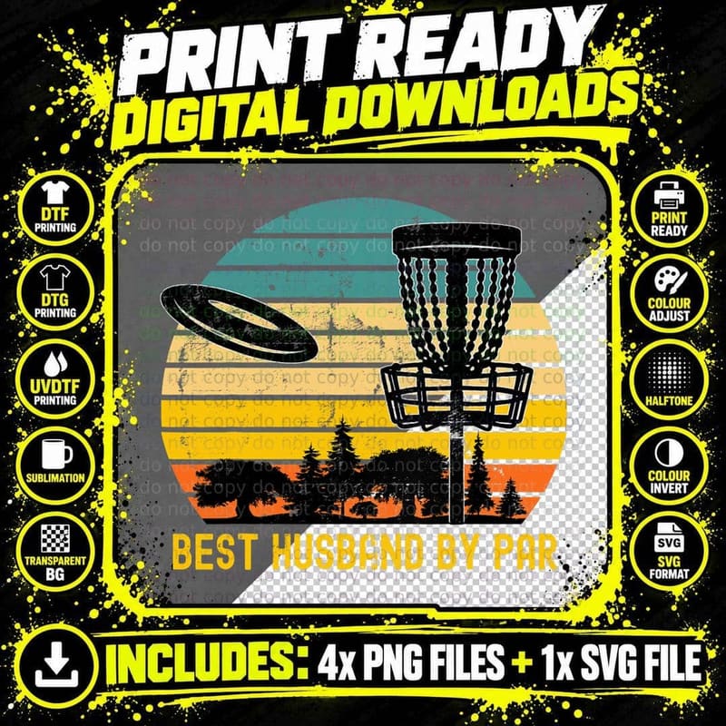 Vintage Disc Golf Husband - Best Husband by Par Disk Png SVG Digital Bundle