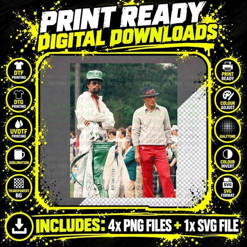 Vintage Golf T-Shirt, Golfer and Caddie 1970S Photo Png SVG Digital Bundle