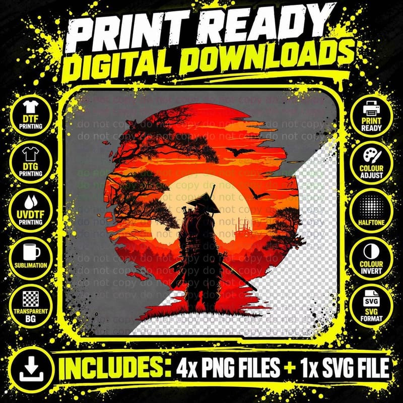 Vintage Japanese Samurai Fighter Martial Arts Retro Png SVG Digital Bundle