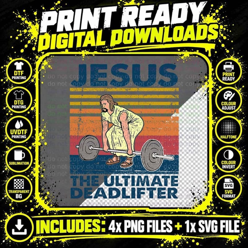 Vintage Jesus the Ultimate Deadlifter Funny Christian Png SVG Digital Bundle