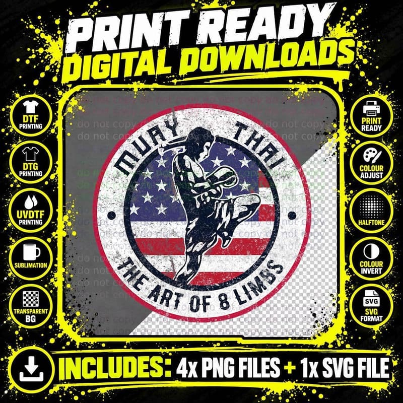 Vintage Muay Thai Karate Boxing Mixed Martial Arts Png SVG Digital Bundle