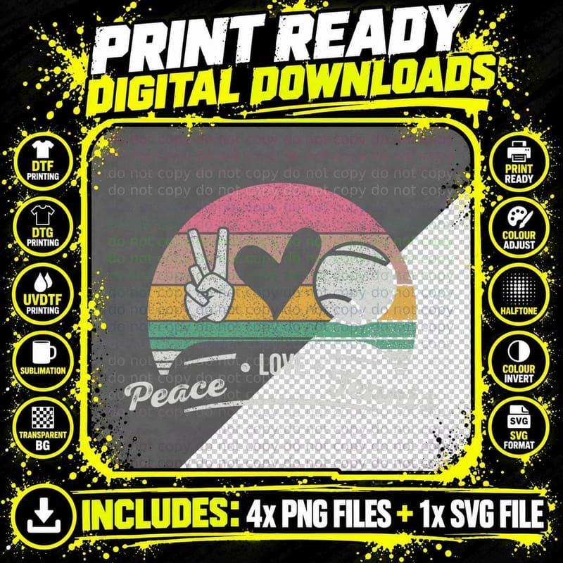 Vintage Retro Peace Love Tennis Cute Women Teen Little Png SVG Digital Bundle