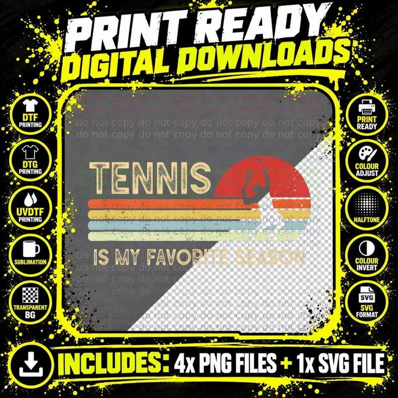 Vintage Retro Tennis Is My Favorite Season Funny Gift Png SVG Digital Bundle