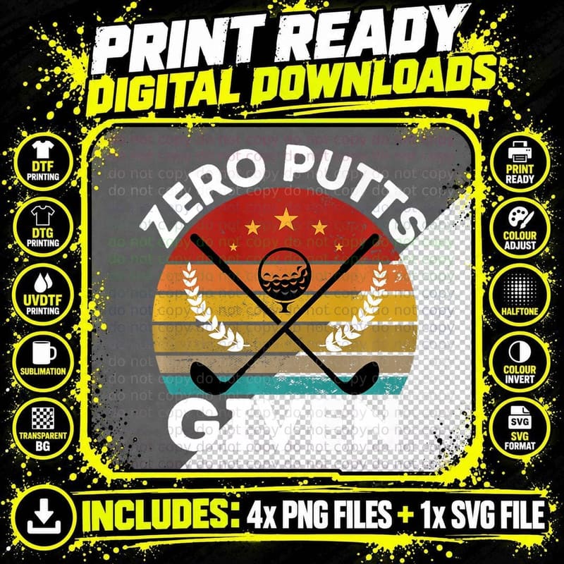 Vintage Zero Putts Given Golf Funny Player Golfing Humor Png SVG Digital Bundle