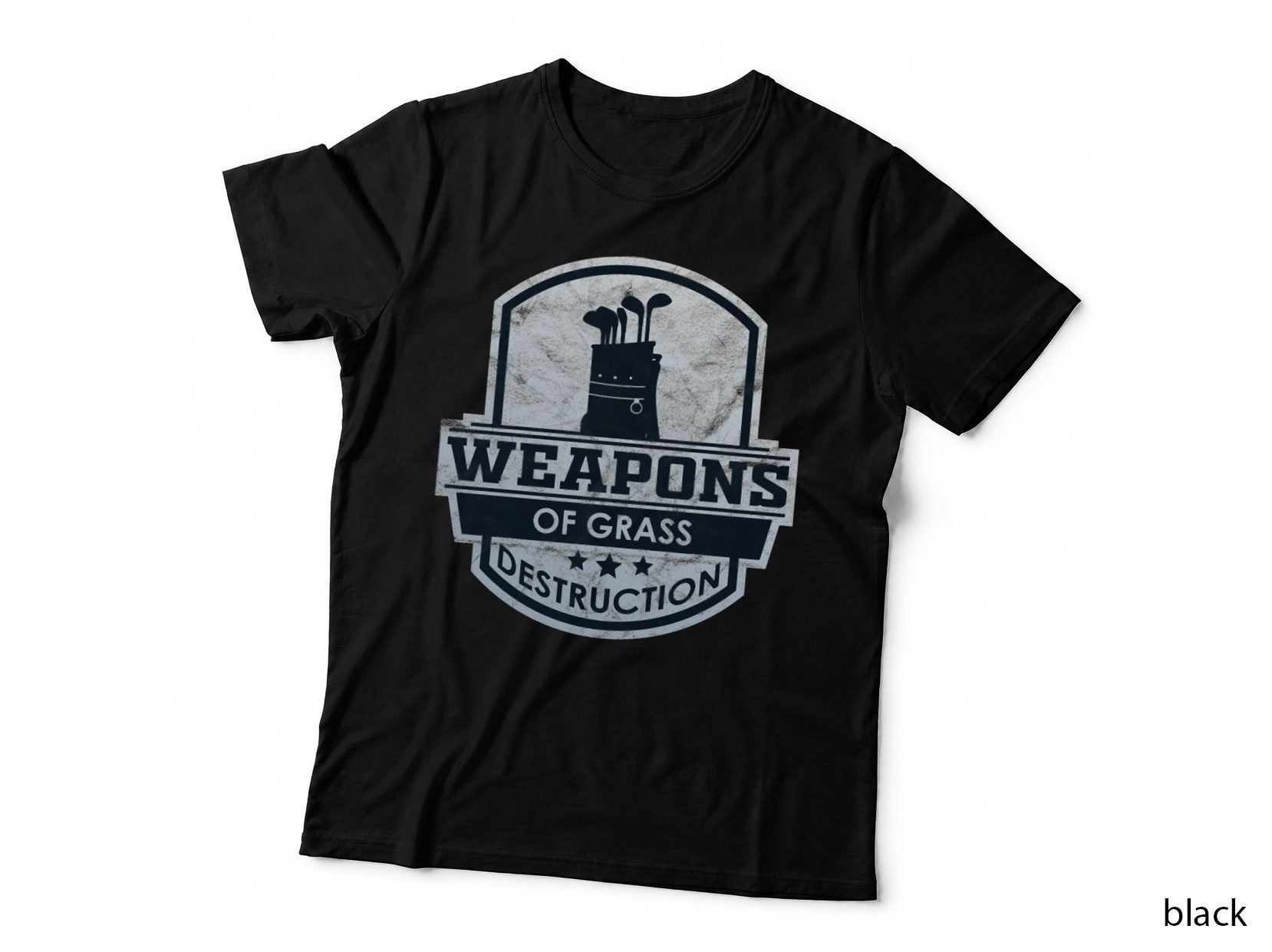 Weapons of Grass Destruction Golf T-Shirt, Club Bag Badge, Golfer