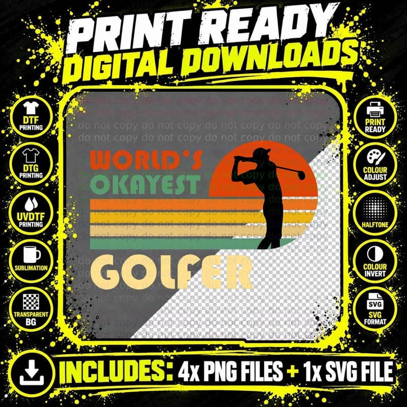 World's Okayest Golfer - Funny Golf Retro Vintage Png SVG Digital Bundle