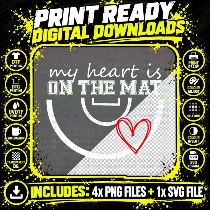 Wrestling My Heart Is on the Mat Mom Wrestle Cricut Png SVG Digital Bundle