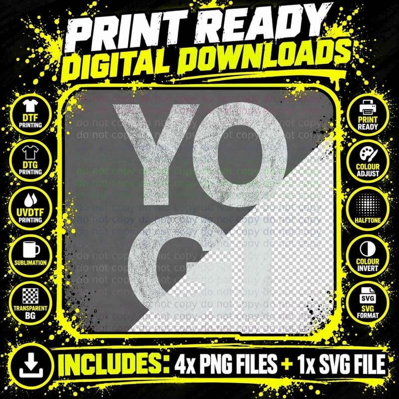 YOGI - Distressed Retro Yoga Lover Workout Gym Exercise Png SVG Digital Bundle