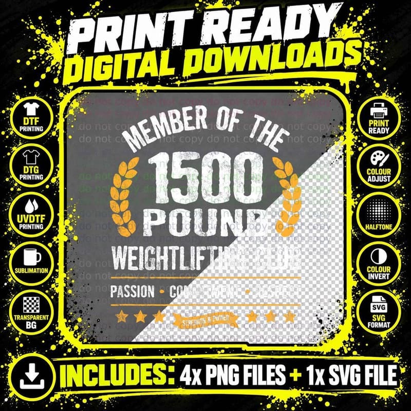 1500 Pound Club Shirt Strong Men and Women Gym T-Shirt Png SVG Digital Bundle