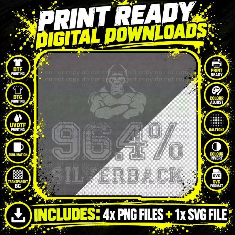 4 Silverback Gorilla Gym Apperal and Gear, Gym Wear Png SVG Digital Bundle