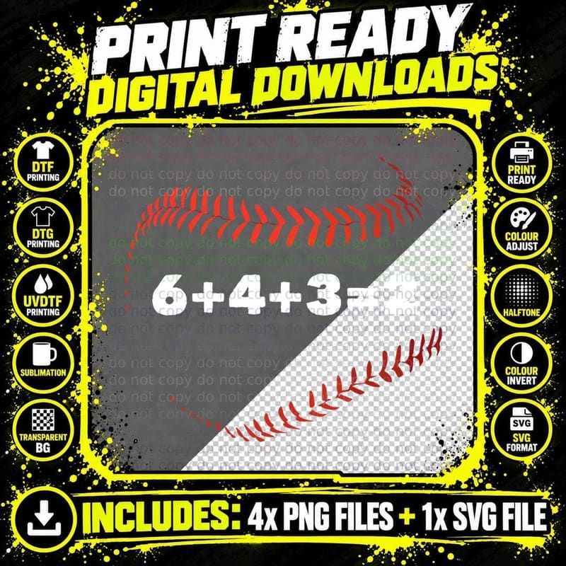 6+4+3=2 Double Play Baseball Player Gift Baseball Saying Png SVG Digital Bundle