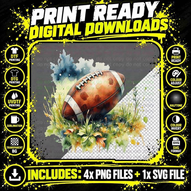 American Football Ball Field Sports Artwork T-Shirt Png SVG Digital Bundle