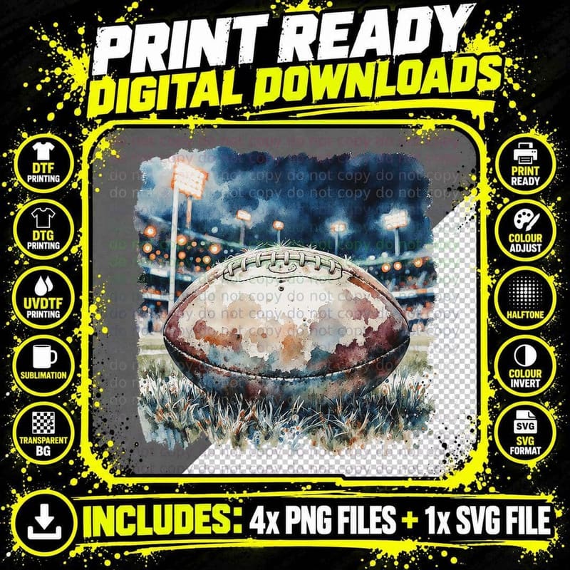 American Football Game Ball at Night Stadium Lights Png SVG Digital Bundle