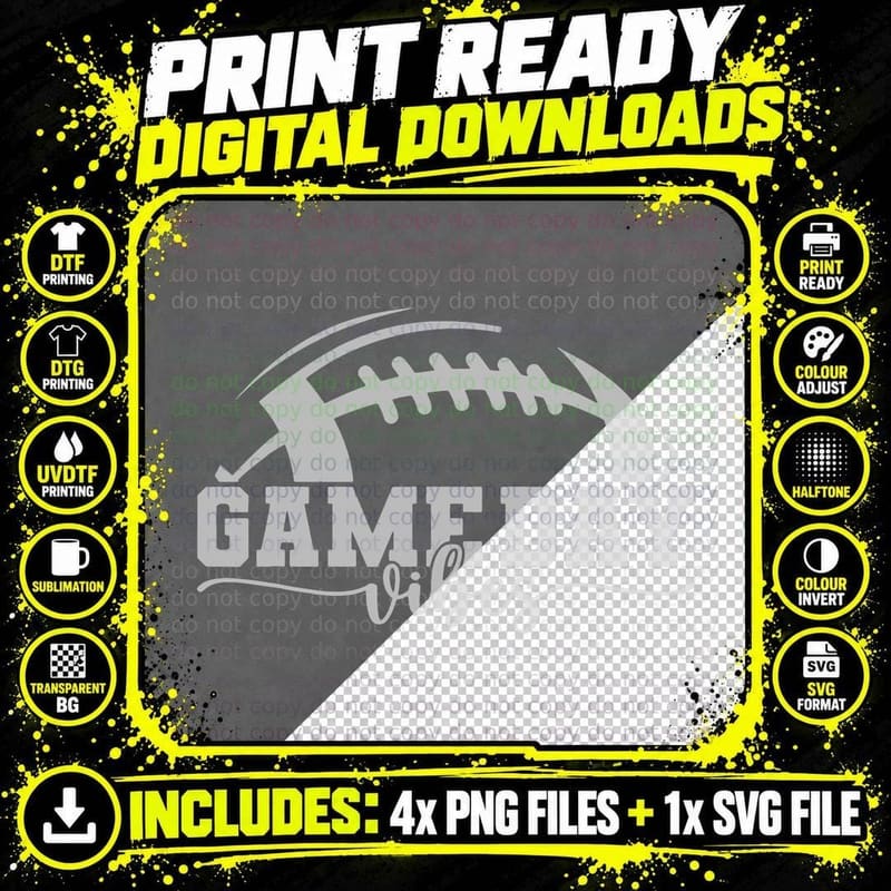 American Football Game Day Vibes Rugby Sports Men Women Png SVG Digital Bundle
