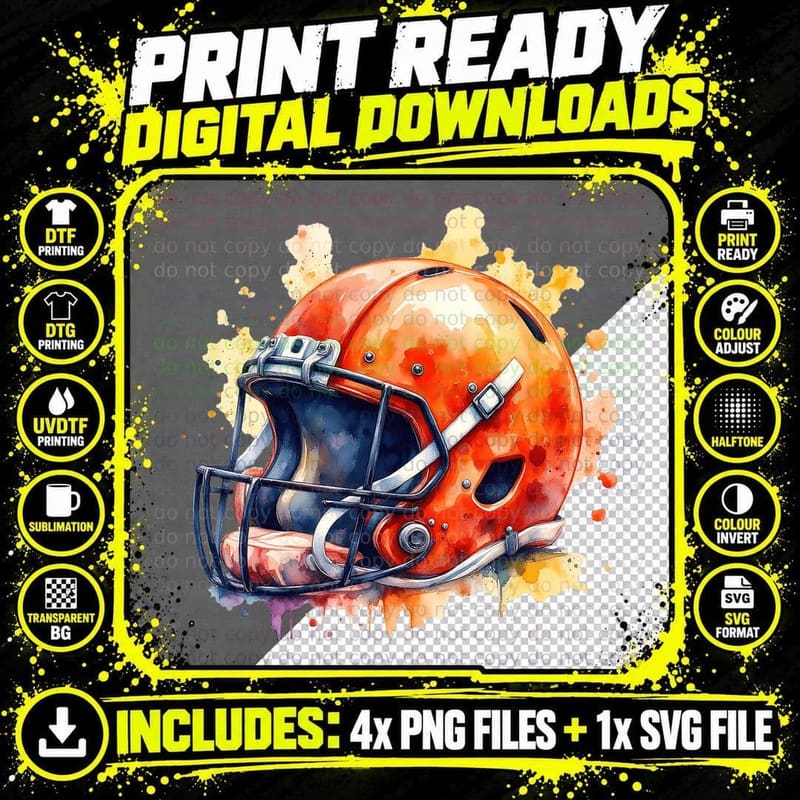American Football Helmet Bold Orange Sports Gear T-Shirt Png SVG Digital Bundle