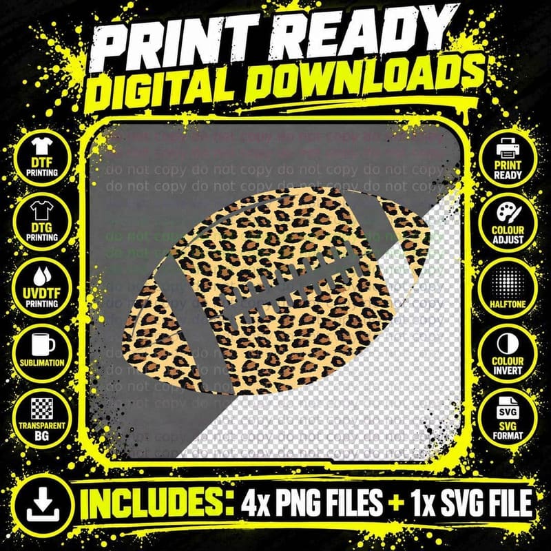 American Football Leopard Print Wild Animal Safari Png SVG Digital Bundle