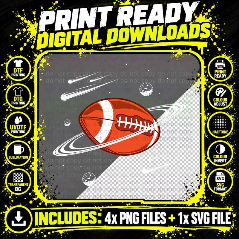 American Football Planet Vintage Rugby Ball Football Png SVG Digital Bundle
