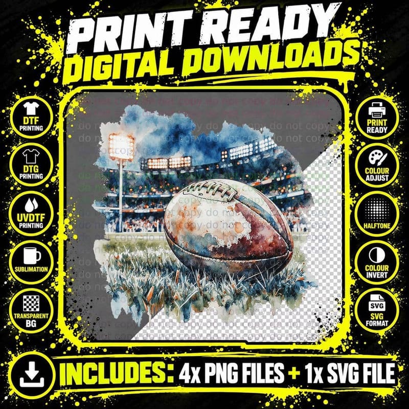 American Football Stadium Night Game Day Sports Fan Dad Png SVG Digital Bundle