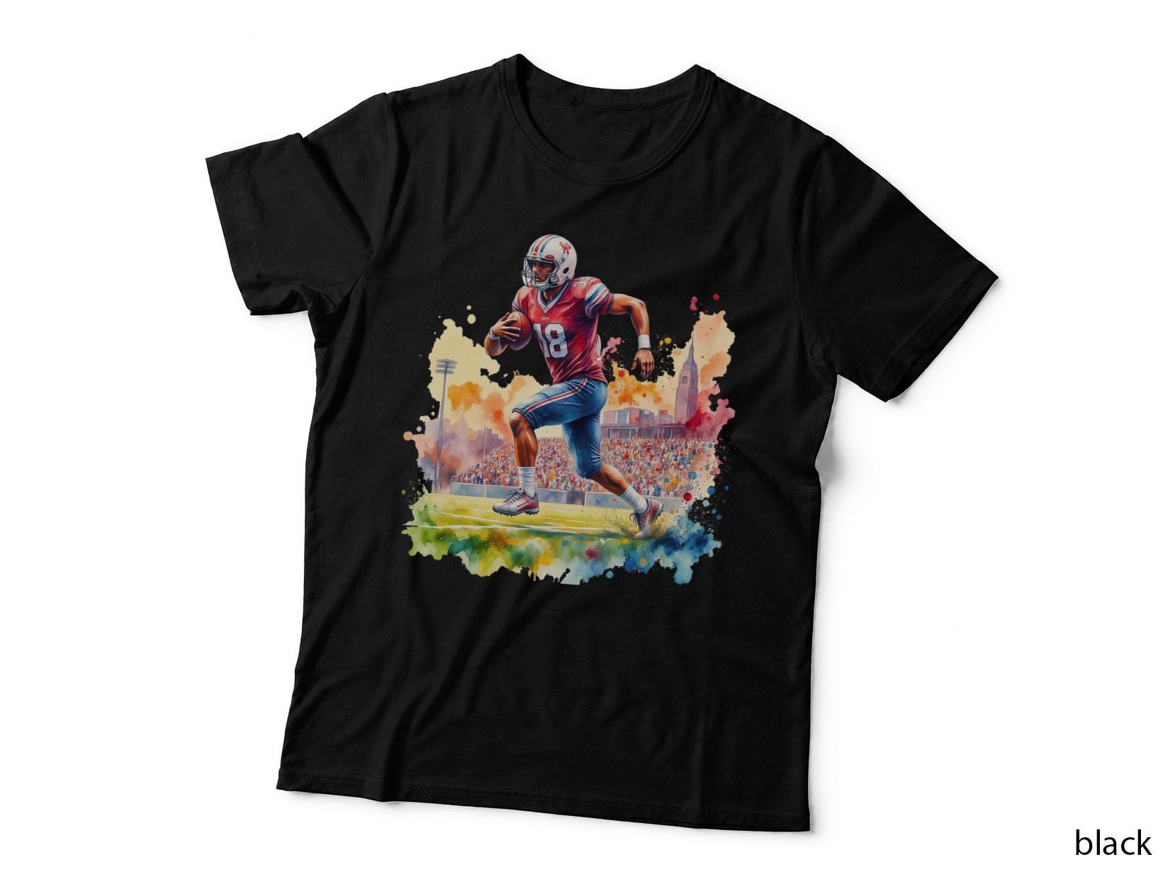 American Football Watercolor Player Touchdown Game Day T-Shirt