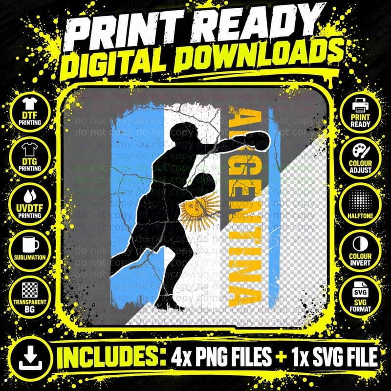 Argentinian Boxing Team Argentina Flag Boxing Gloves Png SVG Digital Bundle