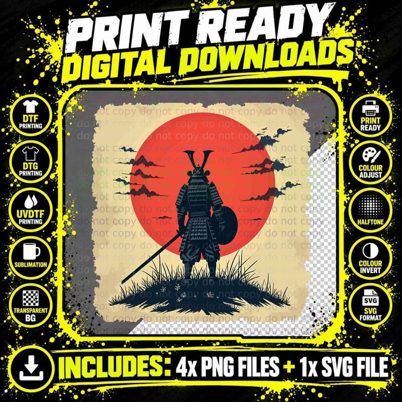 Arte Giapponese Samurai Vintage Fighter Png SVG Digital Bundle