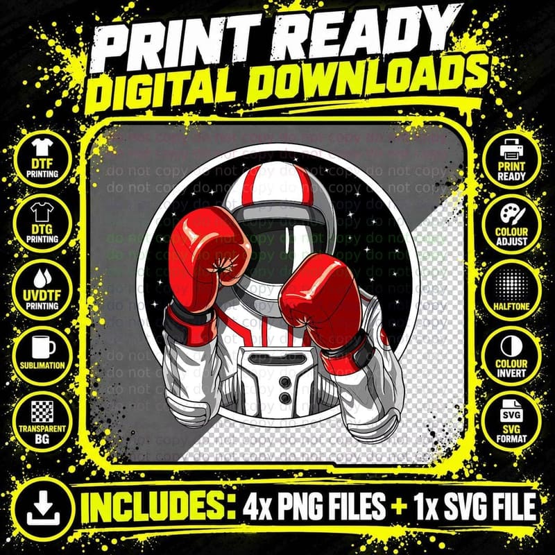 Astronaut Boxing Muay Thai Boxer Kickboxing Martial Arts Png SVG Digital Bundle