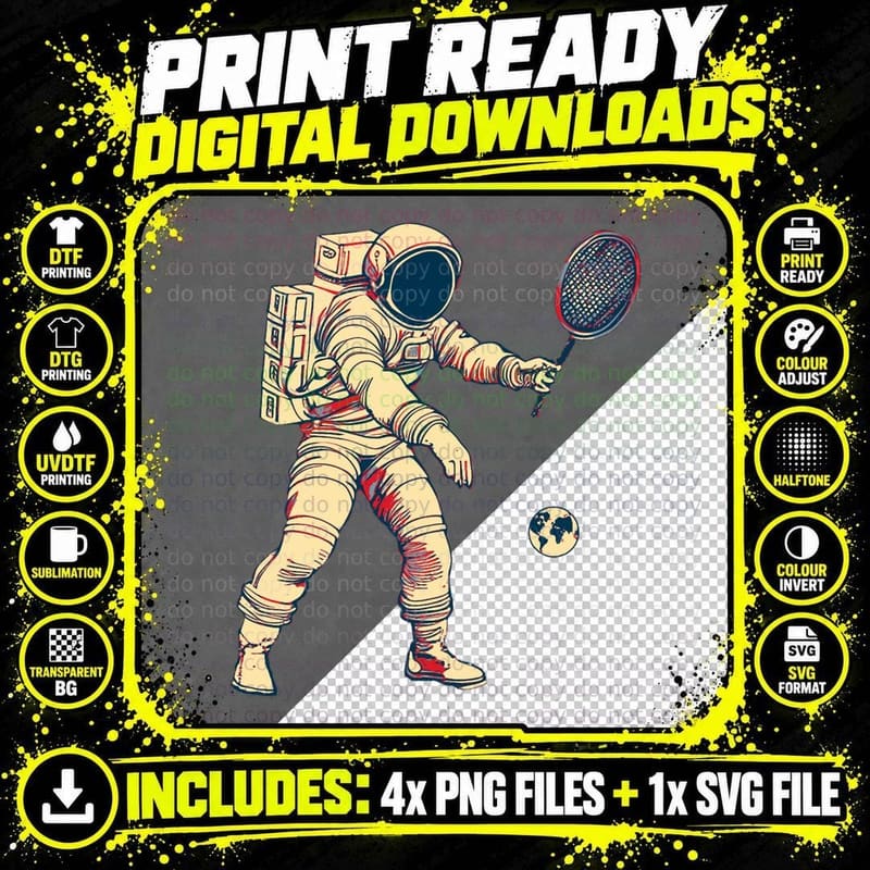 Astronaut Playing Tennis in Space T-Shirt Png SVG Digital Bundle