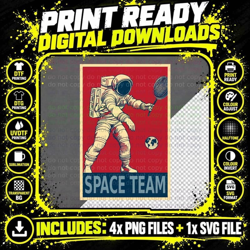 Astronaut Playing Tennis in Space Team T-Shirt Png SVG Digital Bundle