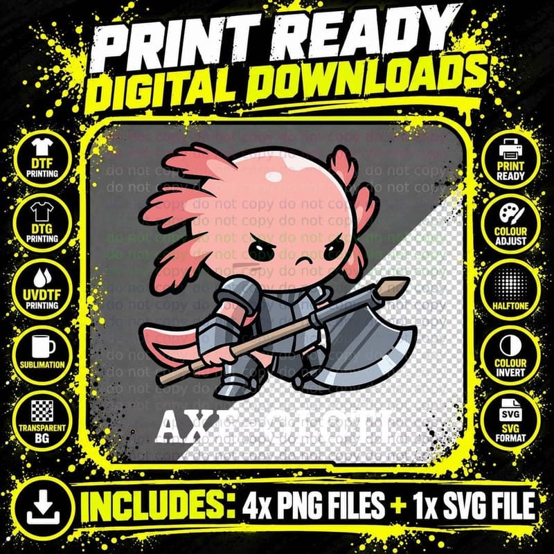 Axe-Olotl Warrior Axolotl Mexican Salamander Axe Fighter Png SVG Digital Bundle