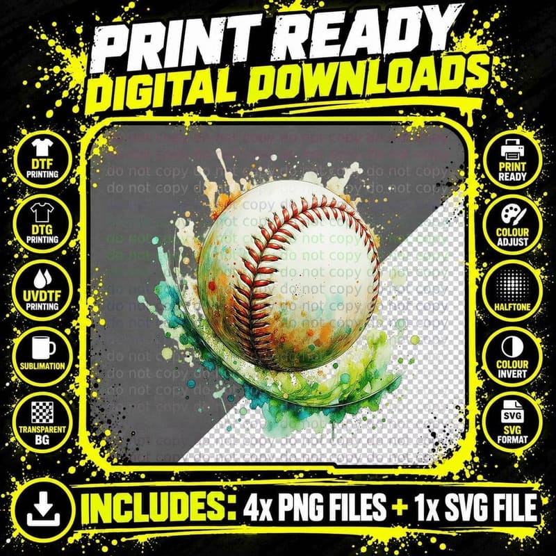 Baseball Ball Splash Dynamic Sports Art Design T-Shirt Png SVG Digital Bundle
