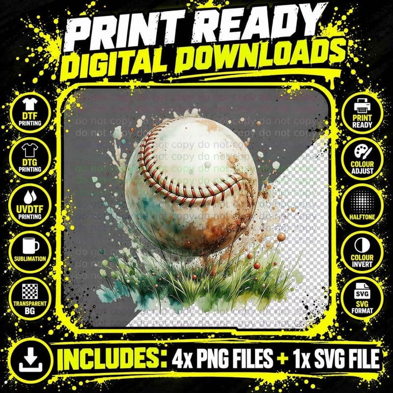 Baseball Ball in Grass Vintage Sports Artwork T-Shirt Png SVG Digital Bundle