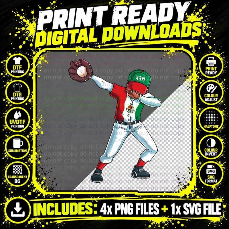 Baseball Dabbing Mexico Player Catcher Pitcher Boys Men Png SVG Digital Bundle