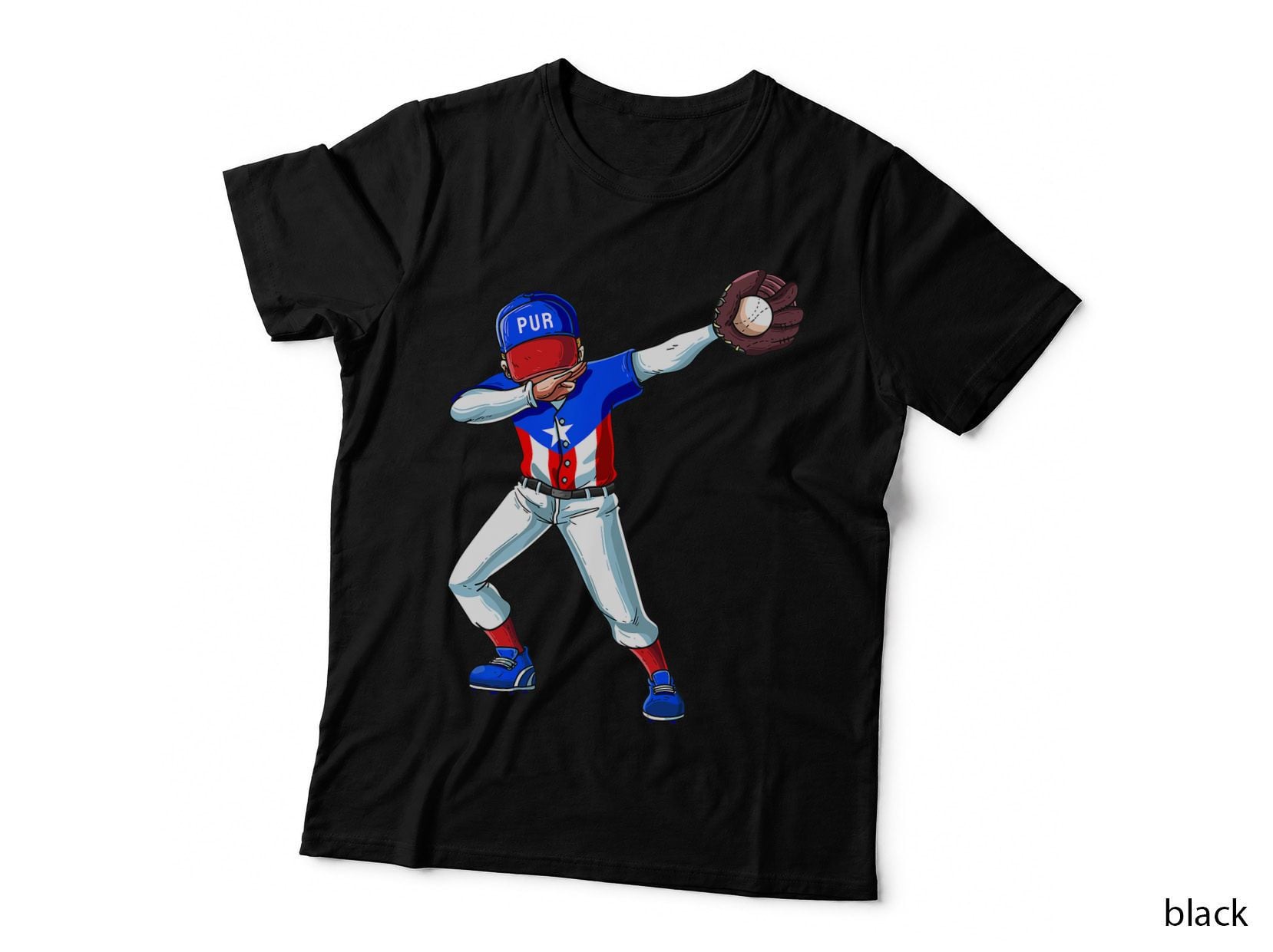 Baseball Dabbing Puerto Rico Player Catcher Pitcher Men Kids T-Shirt