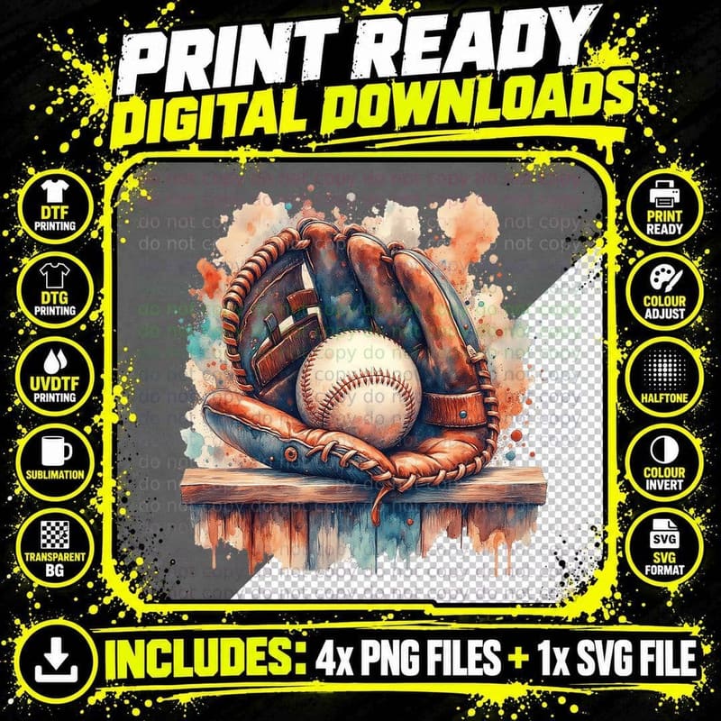 Baseball Glove and Ball Game Day Sports Fan Dad Coach Png SVG Digital Bundle