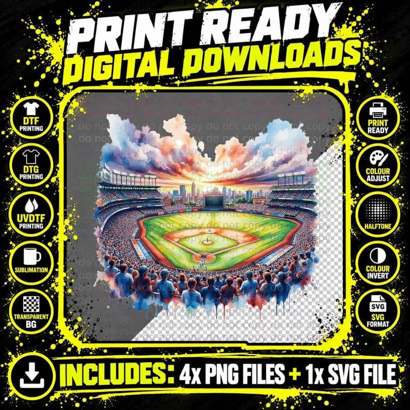 Baseball Stadium Sunset Game Day Sports Fan Major League Png SVG Digital Bundle