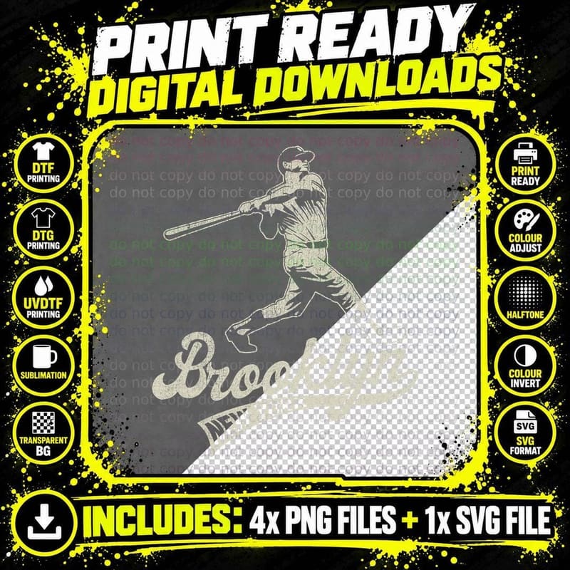 Baseball Vintage Style Brooklyn T-Shirt for Men & Women Png SVG Digital Bundle
