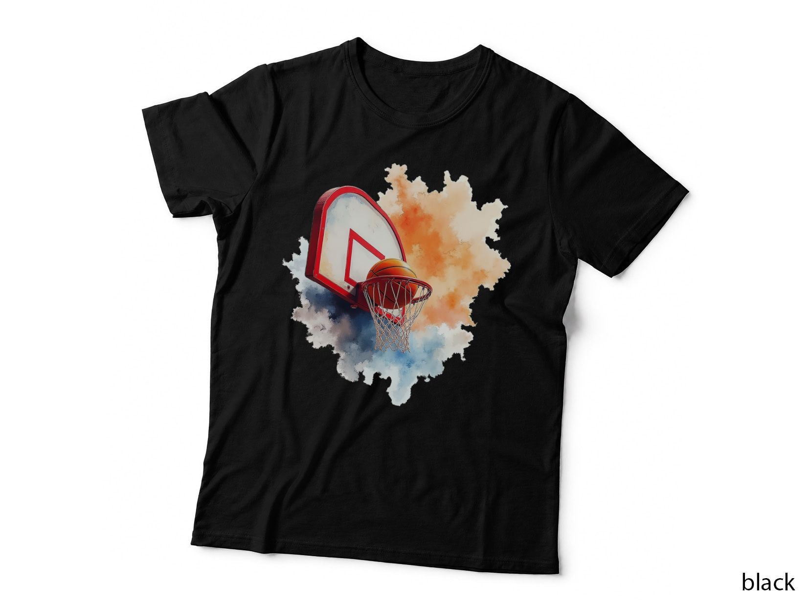Basketball Hoop Net Ball Orange Watercolor Splash Court T-Shirt