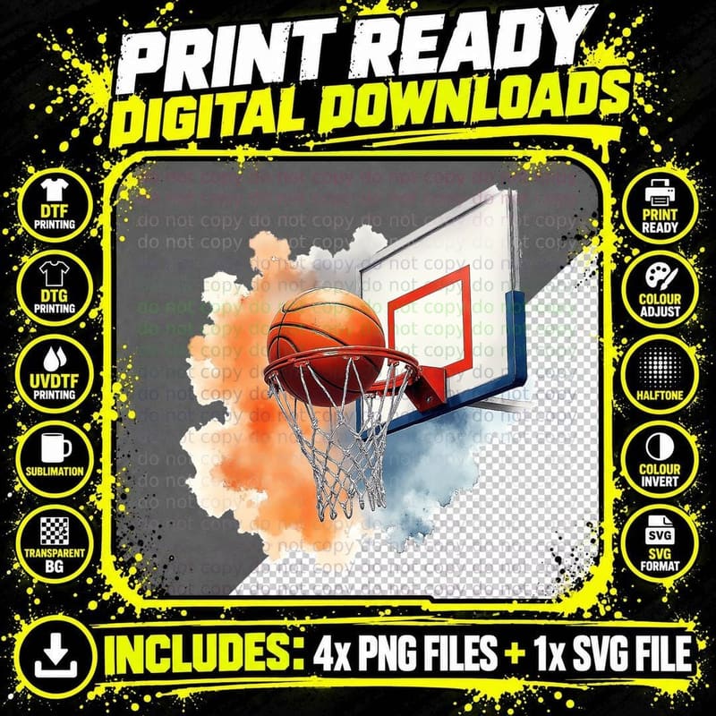 Basketball Hoop Shot Action Sports Artwork T-Shirt Png SVG Digital Bundle