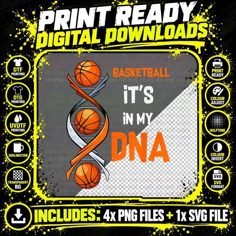 Basketball It's in My DNA Funny Player Coach Team Sport Png SVG Digital Bundle