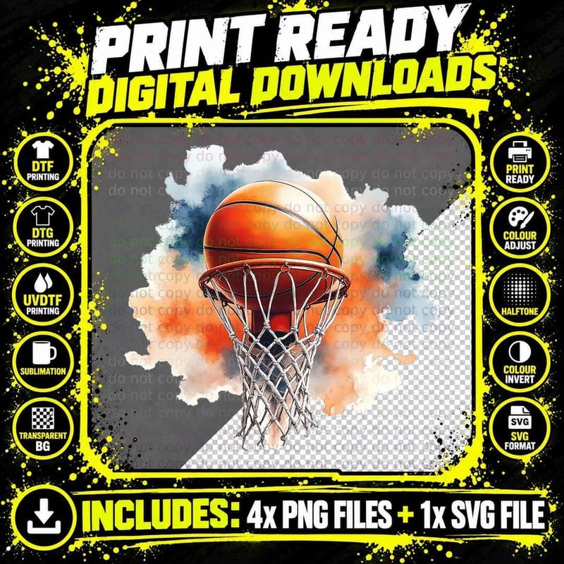Basketball Swish Sports Art Splash T-Shirt Png SVG Digital Bundle