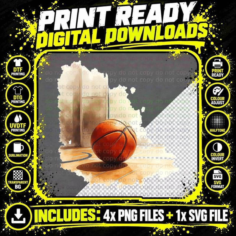 Basketball Watercolor Court Sport Player Game Day T-Shirt Png SVG Digital Bundle