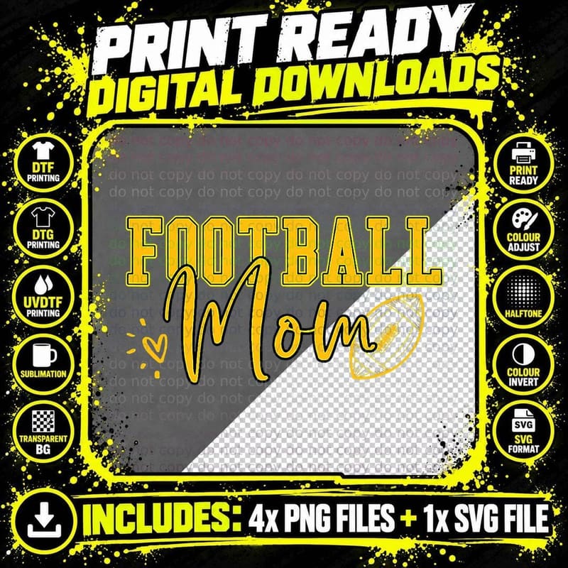 Black Gold Football Mom Women Football Mother Football Png SVG Digital Bundle
