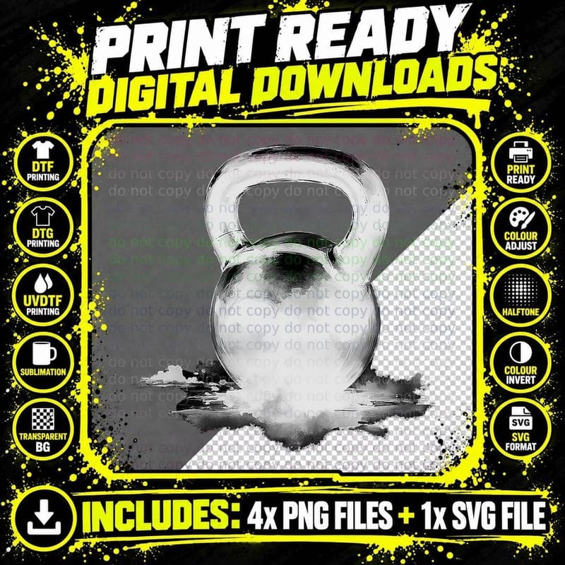 Black Kettlebell Weight Lifting Gym Workout Fitness Png SVG Digital Bundle